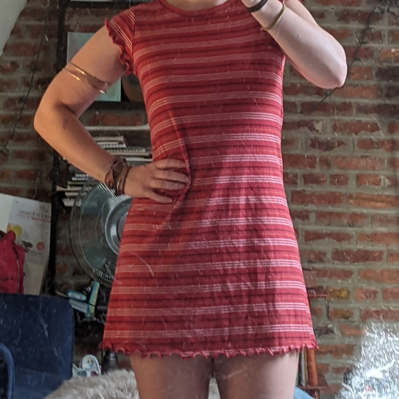 Red Striped Lettuce Short Sleeve Tee Dress - Picture 5 of 12